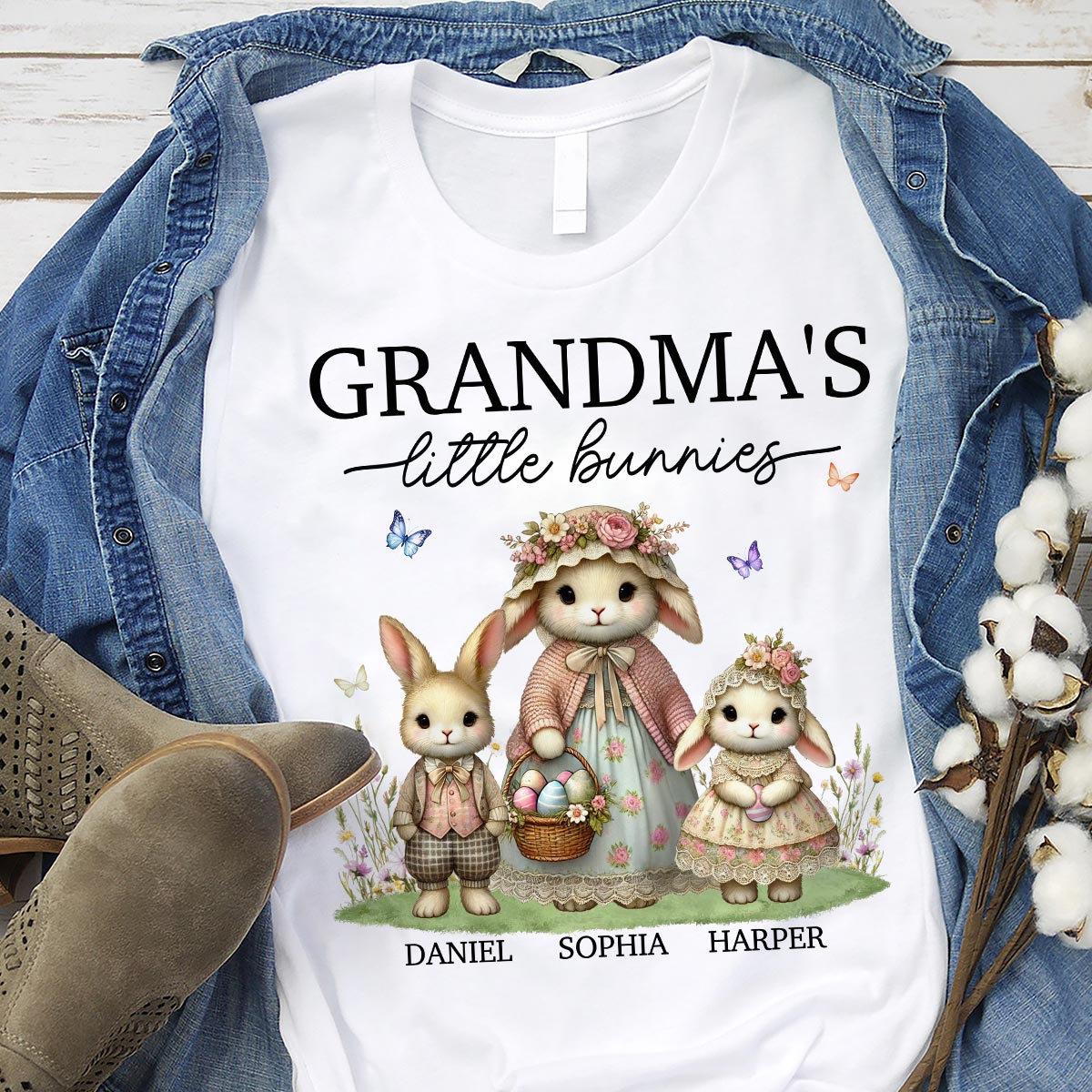 T-shirt personnalisé Mamie Lapin Vintage de Pâques — Blanc