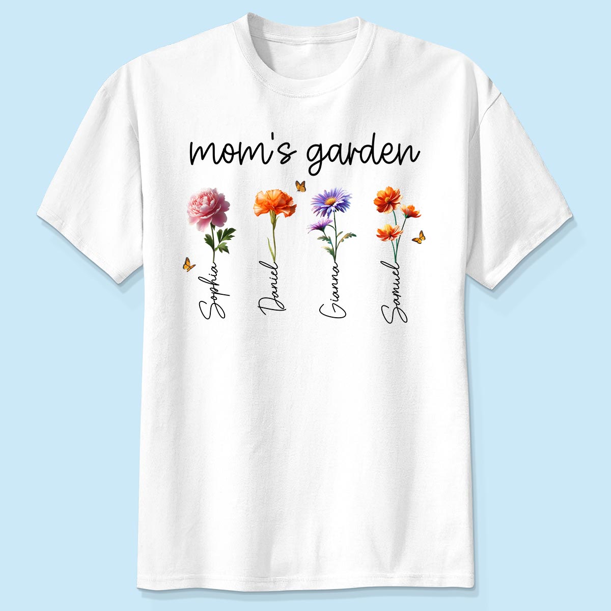 妈妈的花园 3D效果诞生花定制衬衫 — 白色
