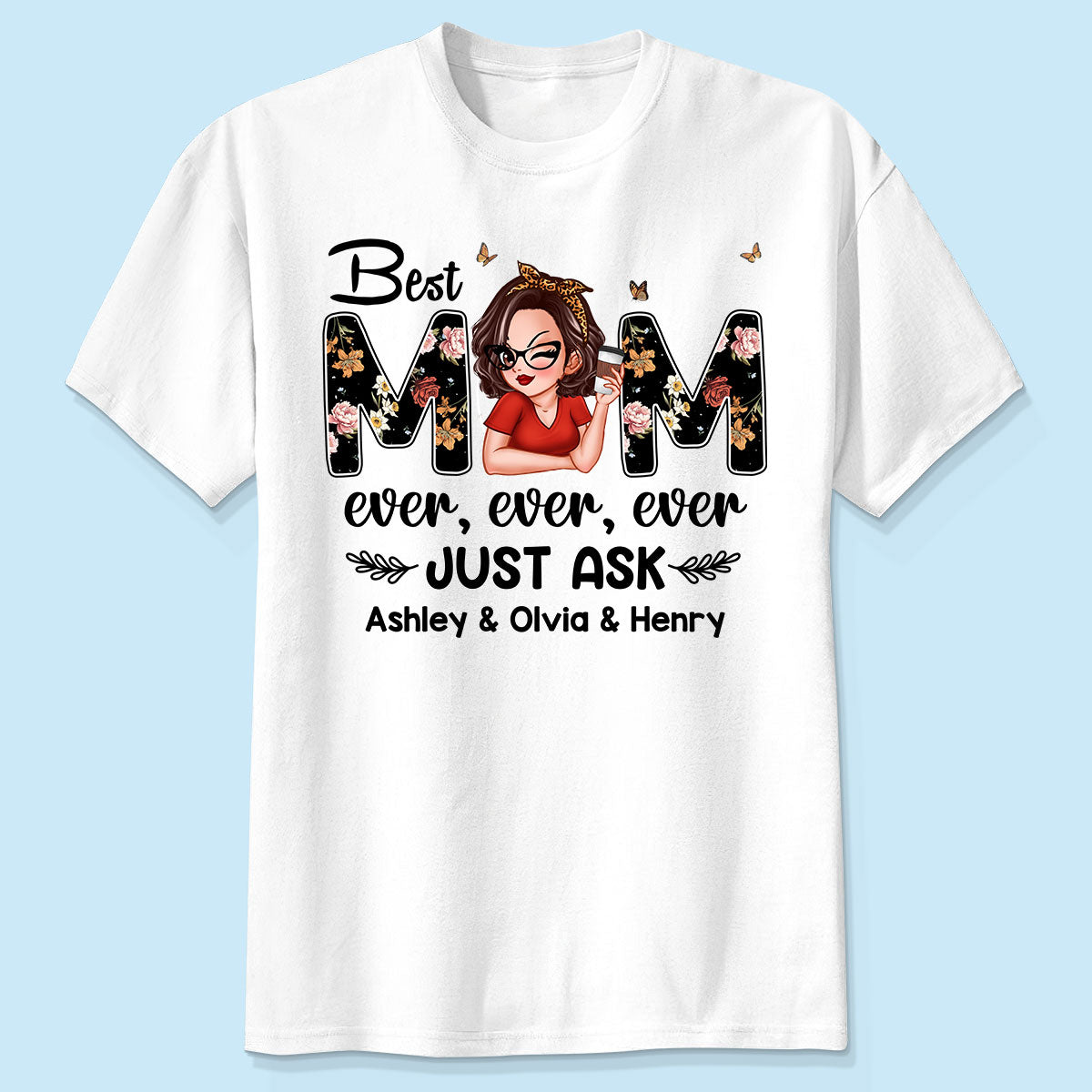 Meilleure Maman Fleurs du Mois de Naissance Personnalisées T-Shirt Personnalisé — Blanc