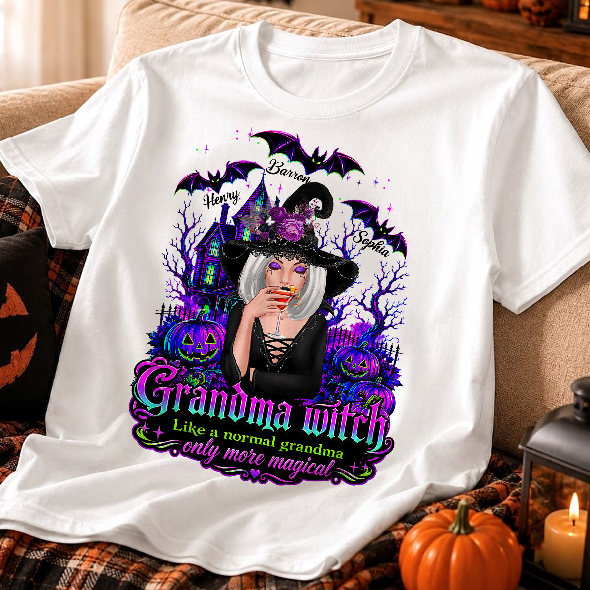 Grandma Witch More Magical - Personalized Shirt - Halloween Spooky Scene, Gift for Grandma — White