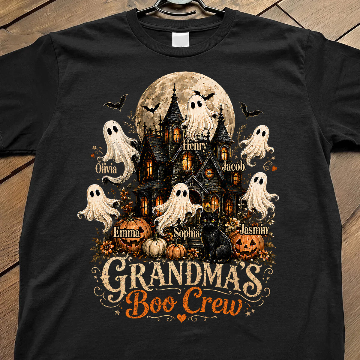 Grandma's Boo Crew Halloween Haunted House - Personalized Shirt - Gift for Grandma — Black