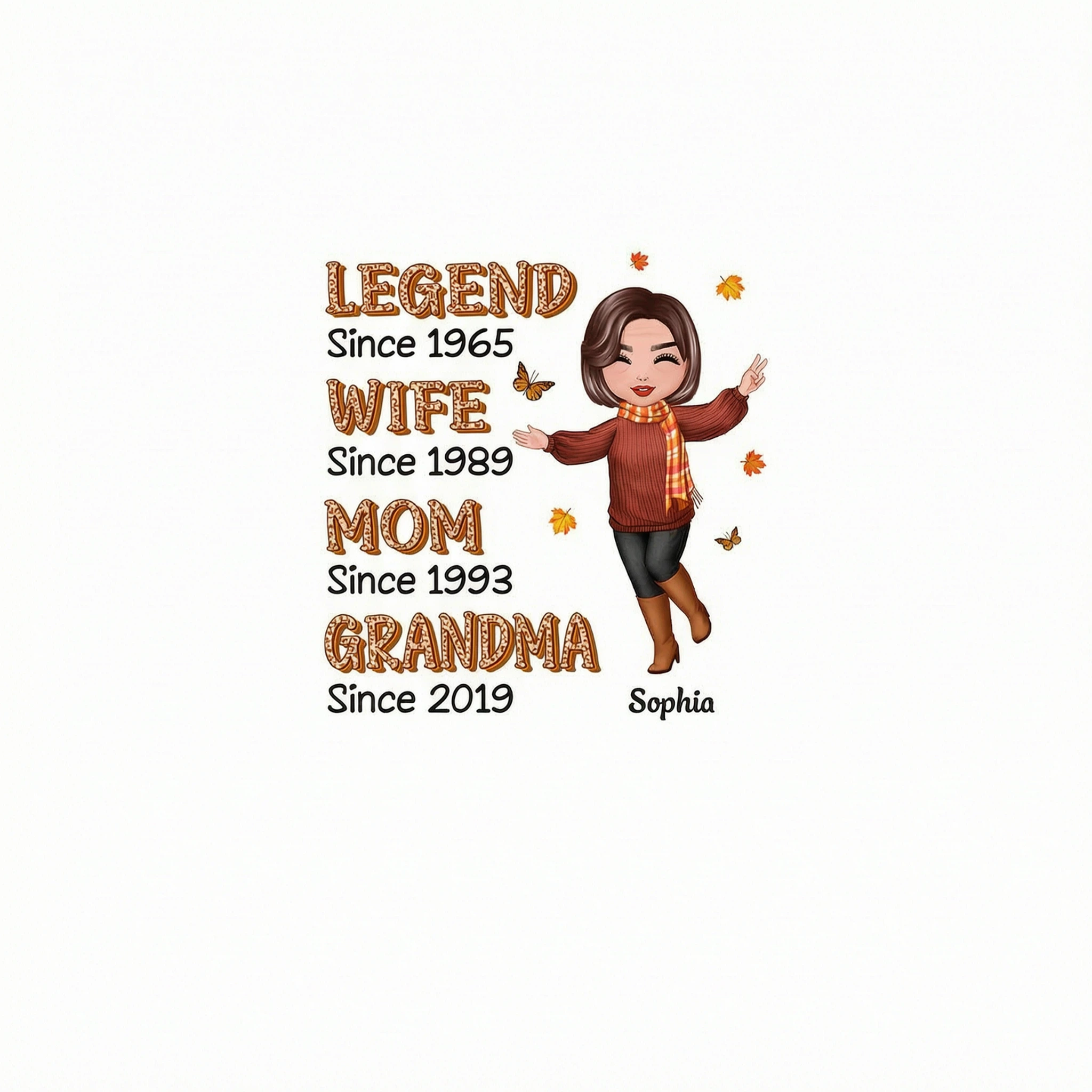 Fall Season Half Leopard Happy Doll Woman Legend Wife Mom Grandma Personalized Shirt