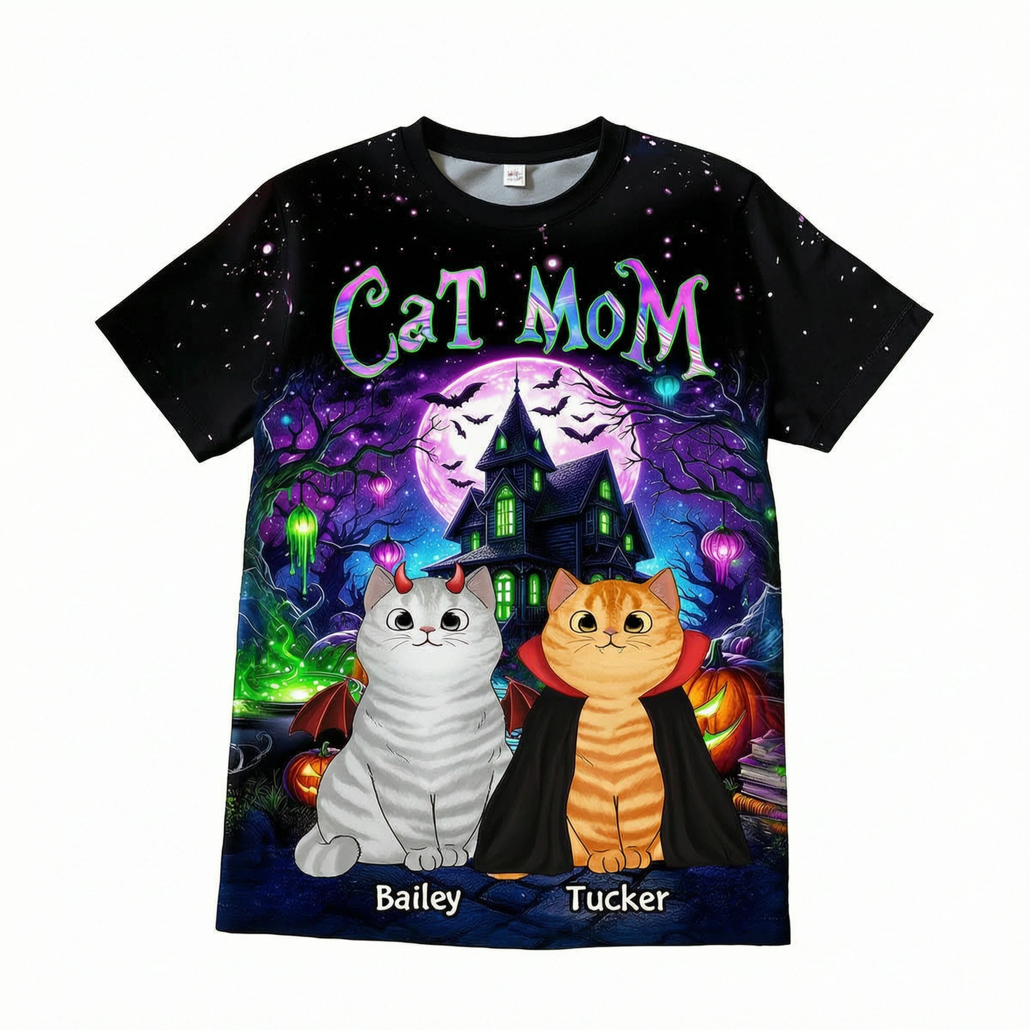 Cat Mom Halloween Dreamscape Background Personalized Shirt, Purrfect Costume for Cat Lover