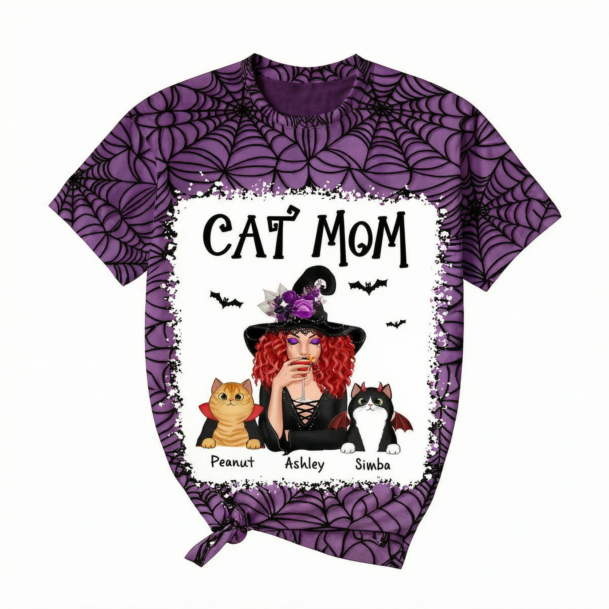 Halloween Spider Web Witch Cat Mom Personalized Shirt, Spooky Halloween Costume For Cat Lovers