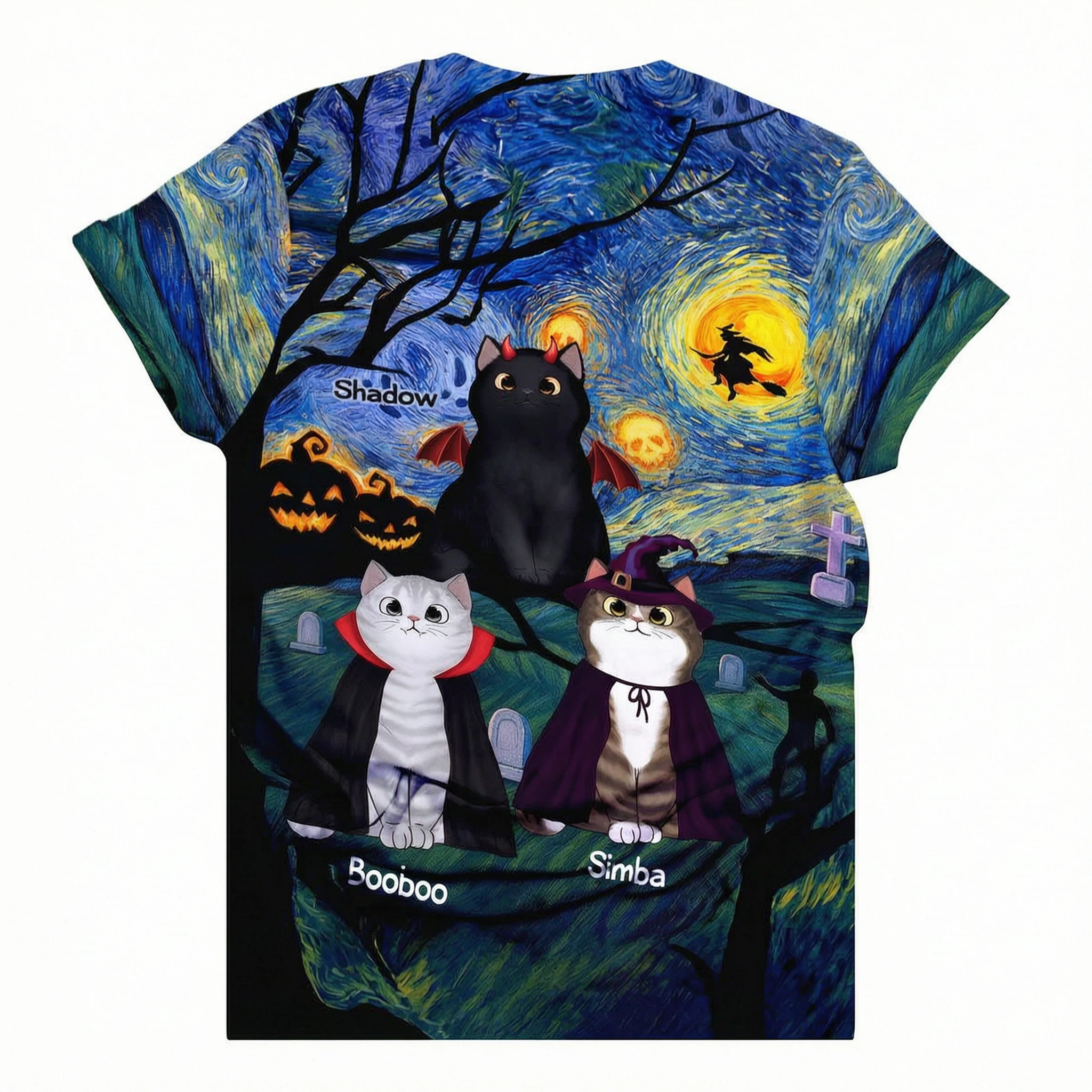 Halloween Starry Night Spooky Cat Personalized Shirt, Purrfect Costume for Cat Lover