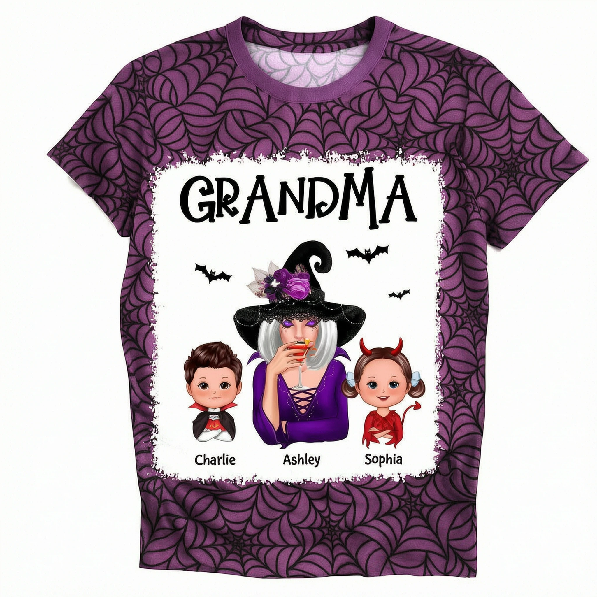 Halloween Spider Web Witch Grandma Personalized 3D Shirt