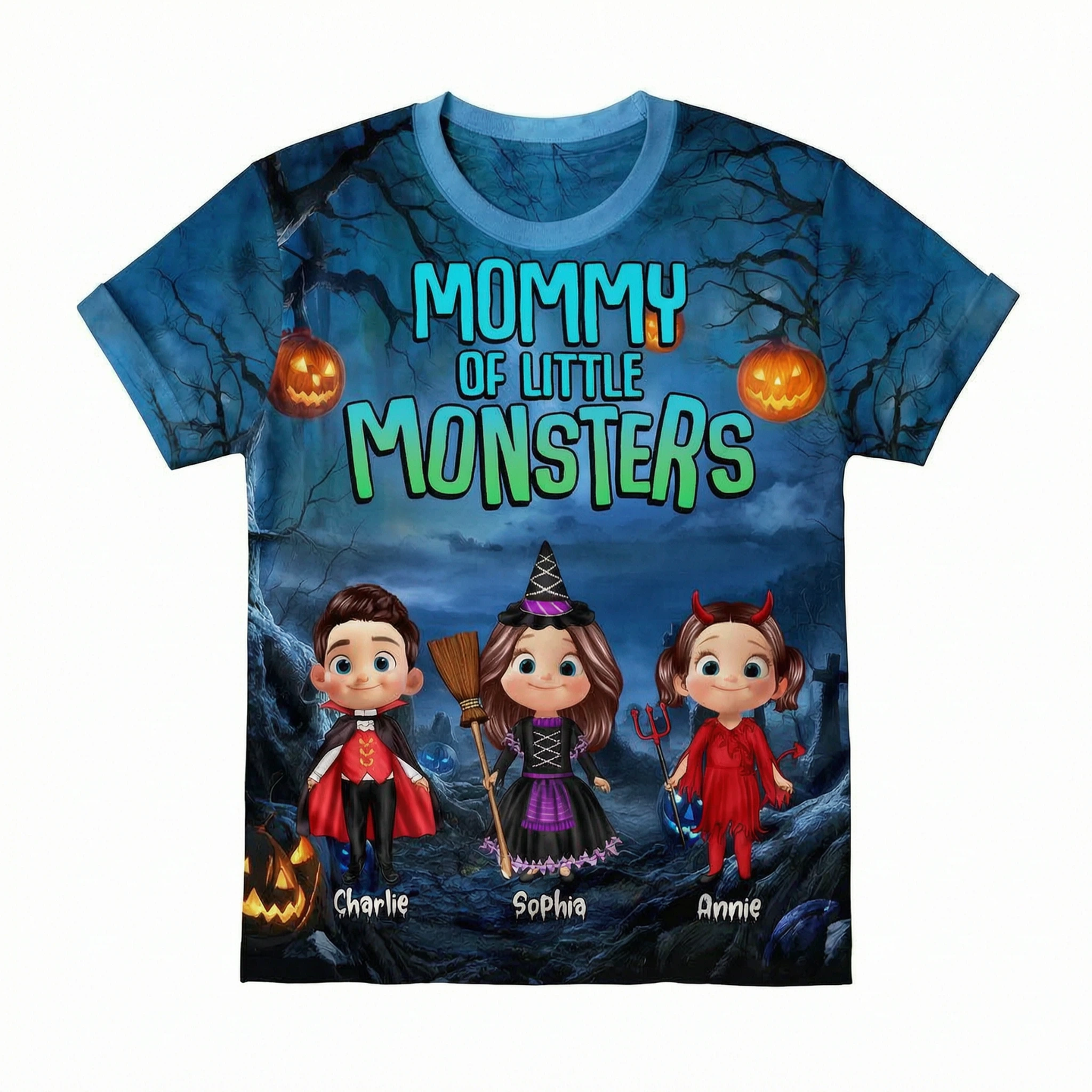 Halloween Night Mommy Daddy Grandma Grandpa Of The Little Monsters Cute Cartoon Kids Personalized 3D Shirt