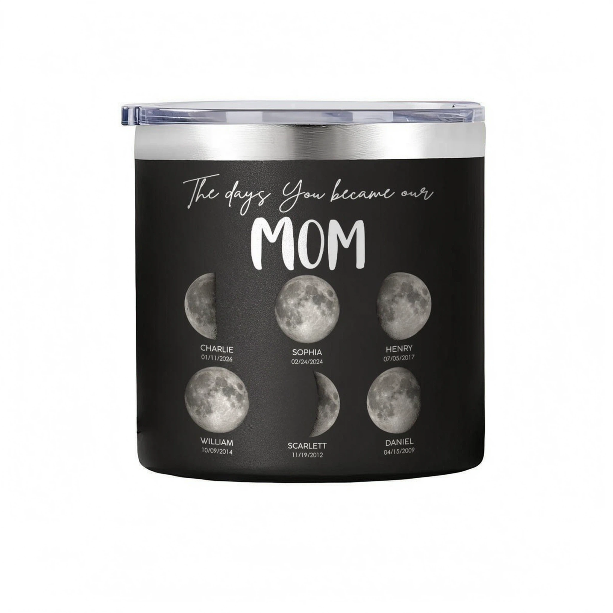 The Days You Became Our Mom Grandma Custom Birth Moon Phase - Personalized Tumbler With Handle - Mother's Day Gift For M