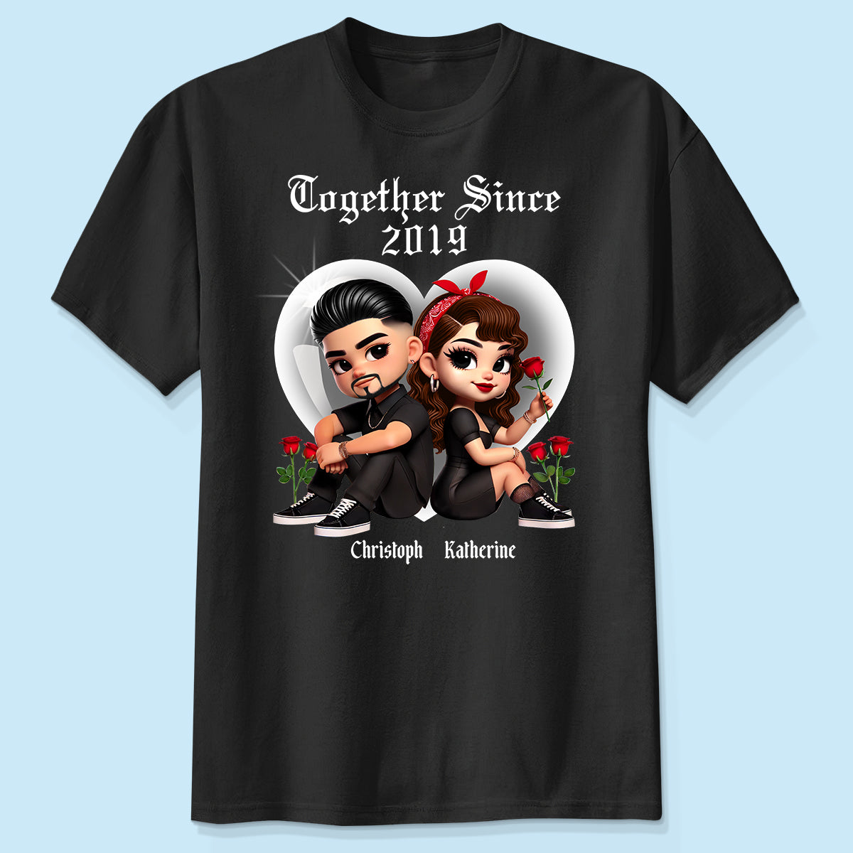 Pretty Couple Roses Heart Together Since Personalized Shirt — White