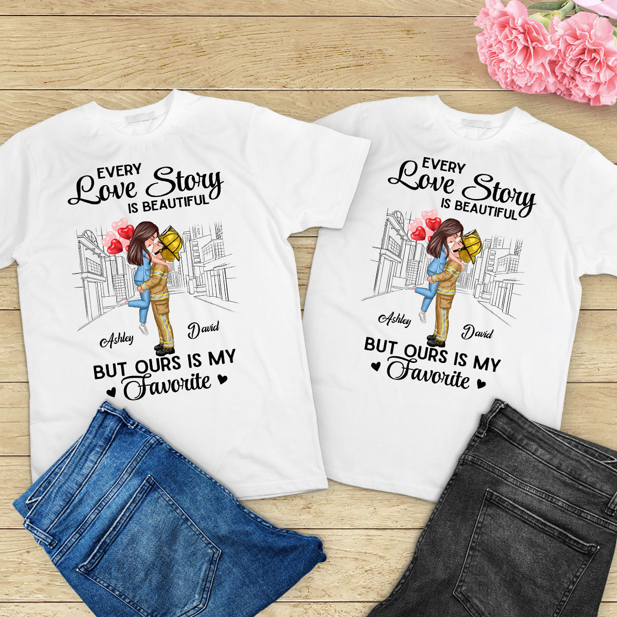 Our Love Story Is The Best Couple Hugging Kissing Gifts by Occupation Gift For Her Gift For Him Firefighter — White