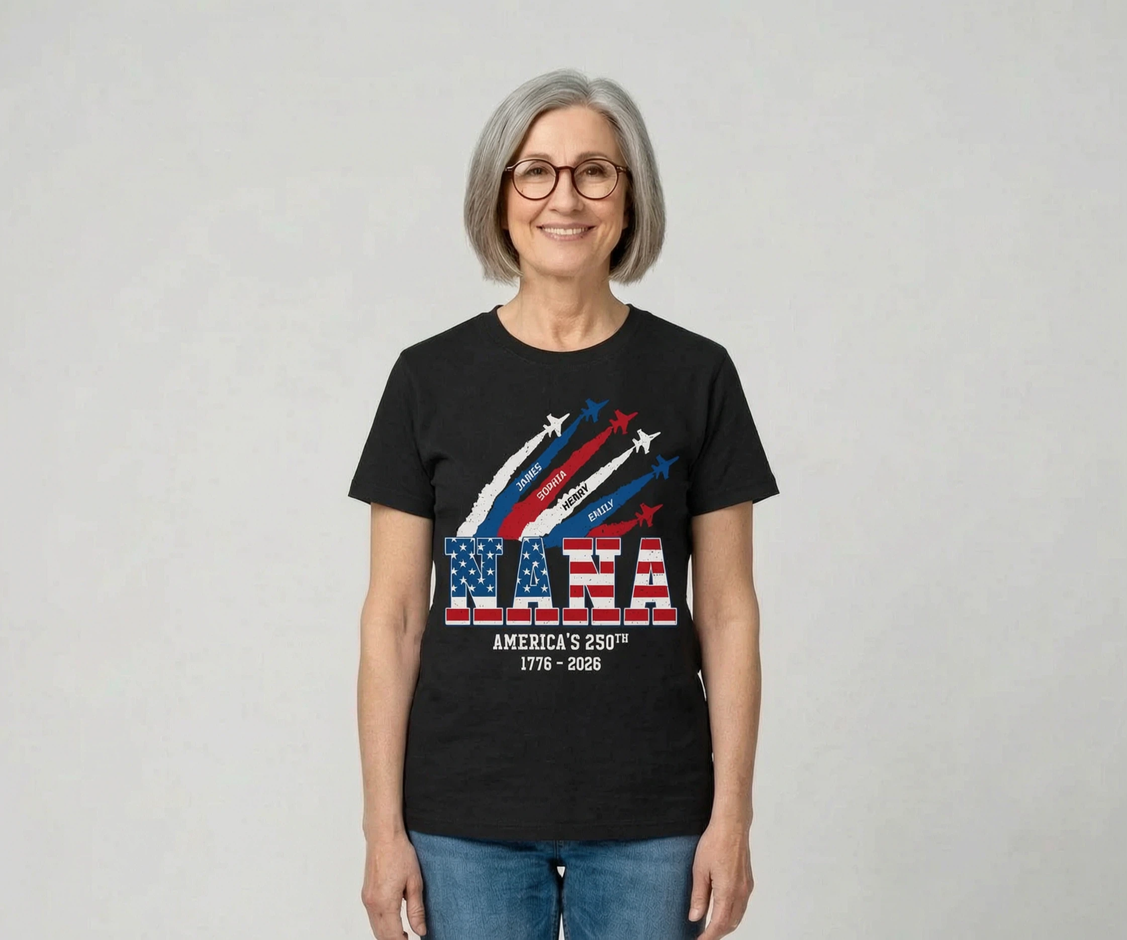 Fière Maman Grand-mère Drapeau National Américain 250e Anniversaire - T-shirt Personnalisé - Cadeau Pour Maman, Grand-maman — Noir