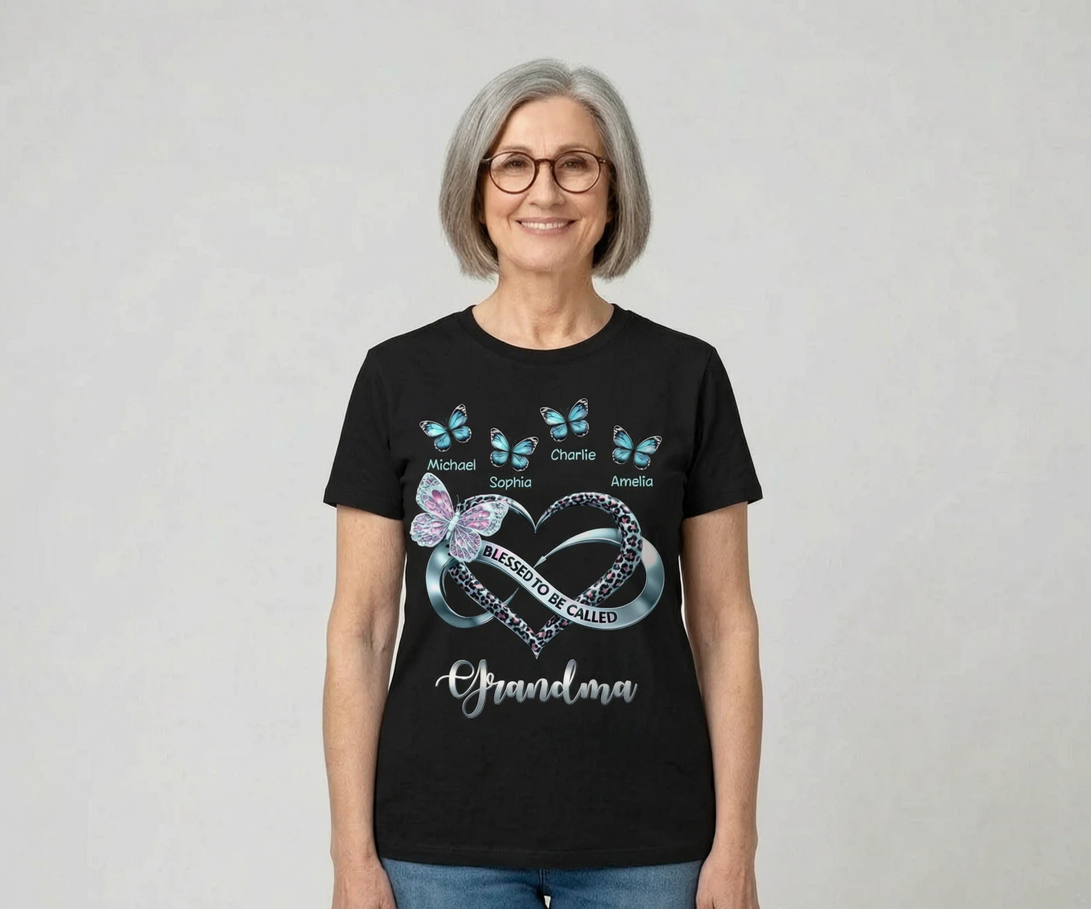 Bénie d'être appelée Mamie - T-shirt personnalisé - Cadeau touchant pour la Fête des Mères pour Mamie — Noir
