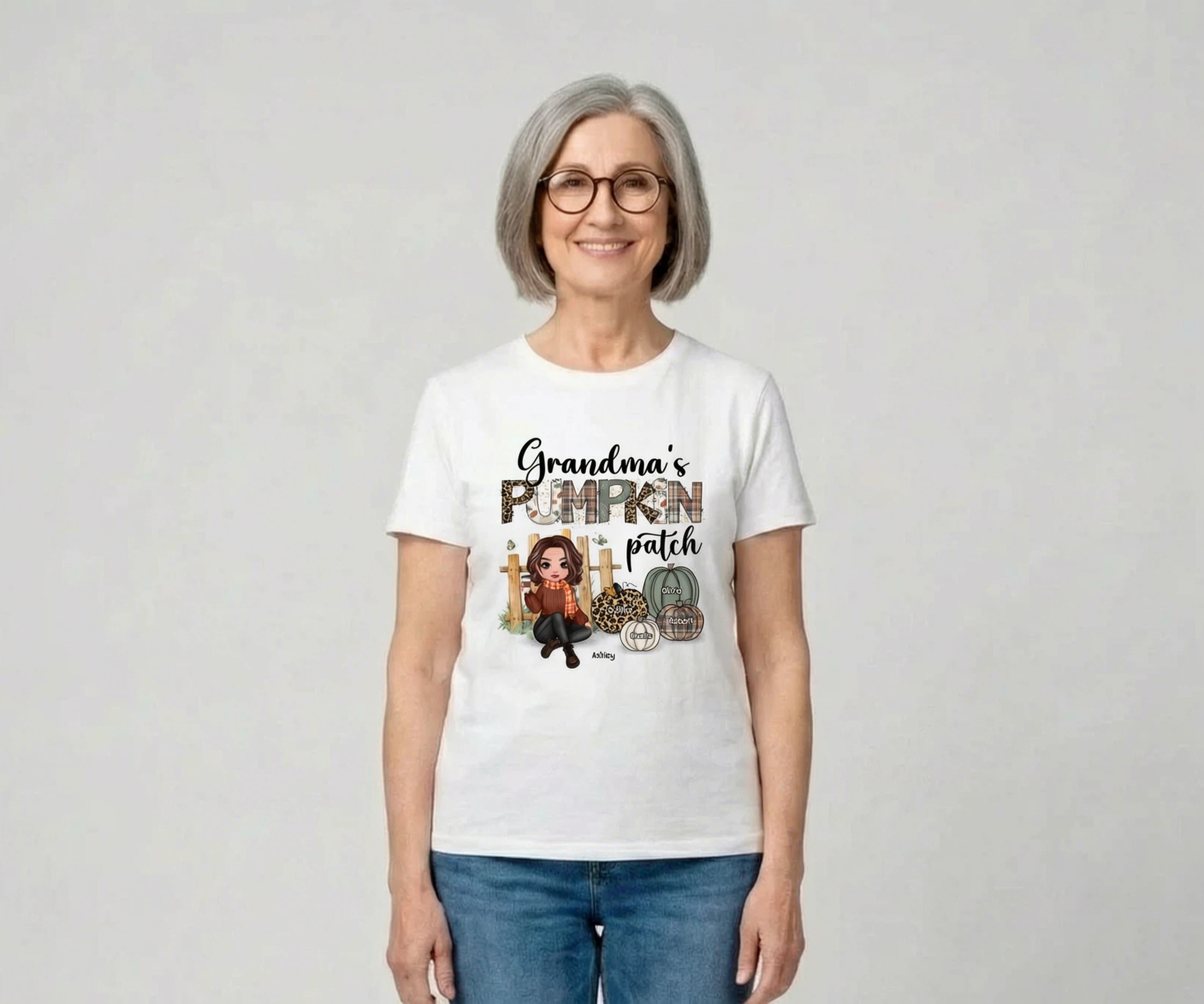 T-shirt personnalisé Motifs Champ de Citrouilles de Mamie — Blanc