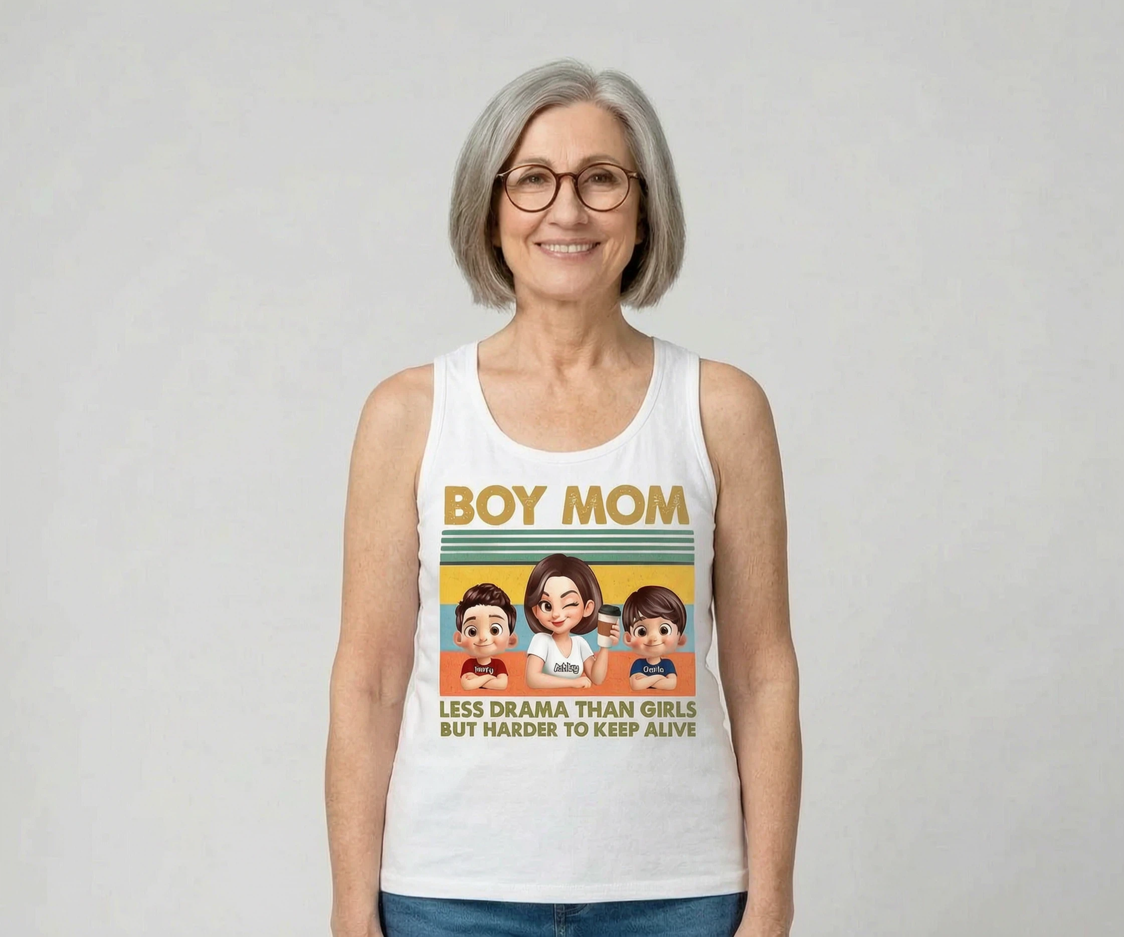 Cœur Papillon Maman et Grand-mère avec Noms d'Enfants - Débardeur Personnalisé - Cadeau Sentimental pour Grand-mère, Maman — Blanc