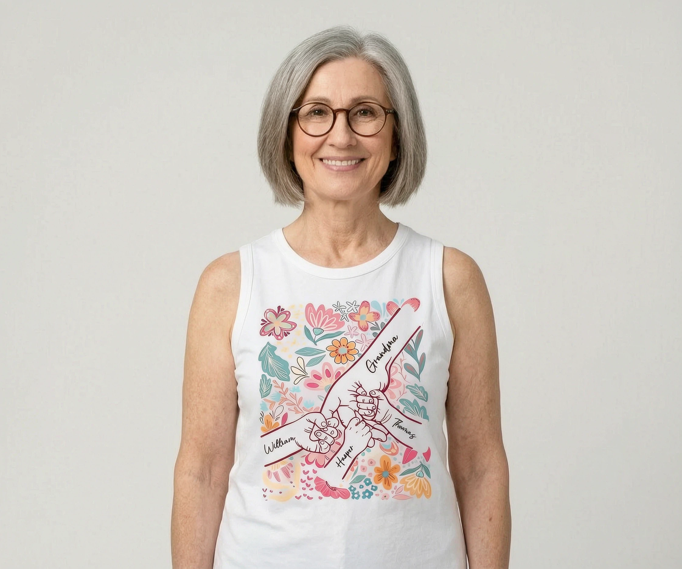 Bénie d'être appelée Mamie Maman avec l'empreinte de main des enfants - Débardeur personnalisé - Cadeau sentimental pour Mamie, Maman — Blanc