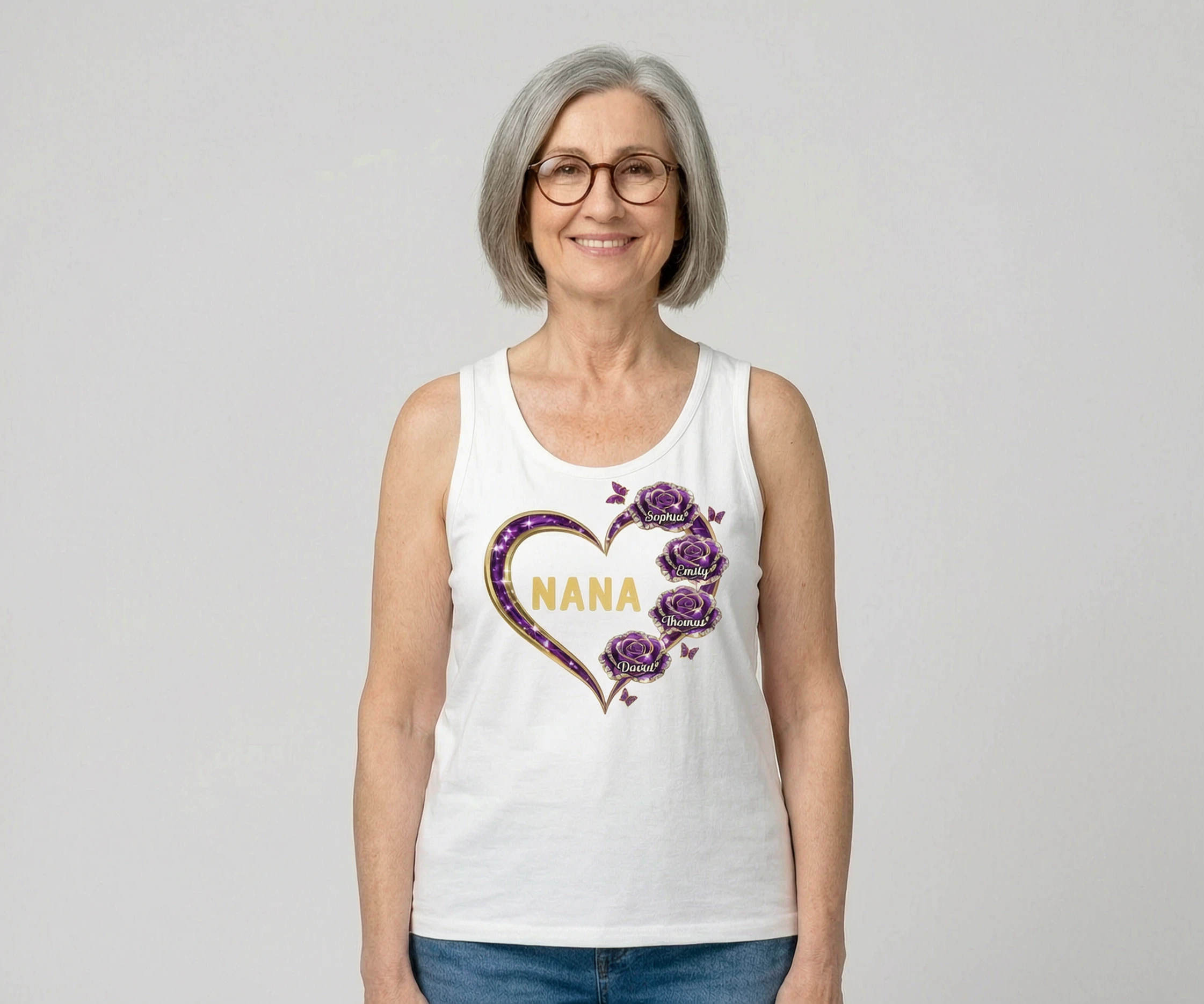 Maman Grand-mère Motif Dentelle Année de création - Débardeur Personnalisé - Cadeau pour Grand-mère, Maman — Blanc