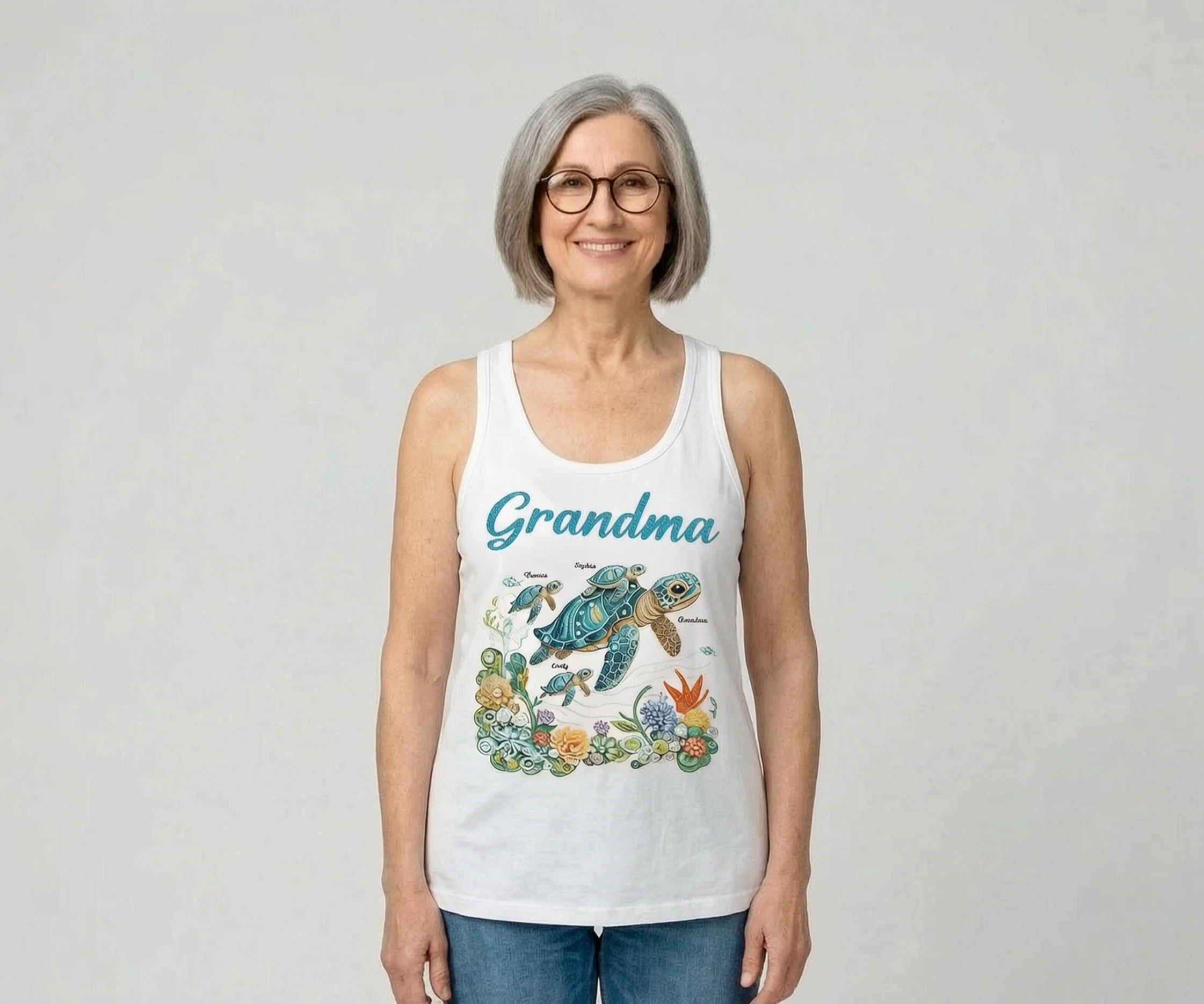 Débardeur personnalisé Livin' That Grandma Life Ambiance estivale À pois dalmatiens Femme stylée & Enfants — Blanc