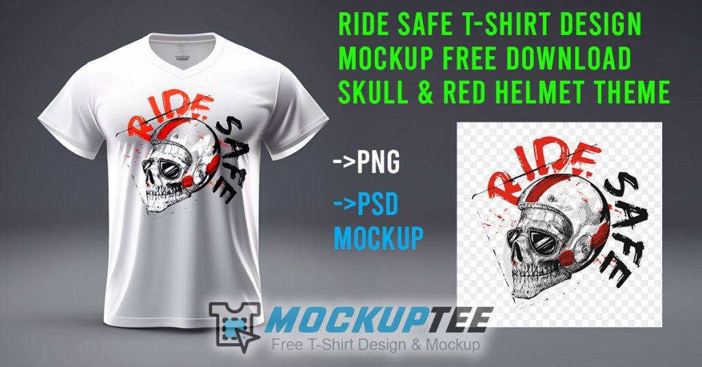 Ride Safe T shirt Design Mockup Free Download – Skull & Red Helmet Theme copy